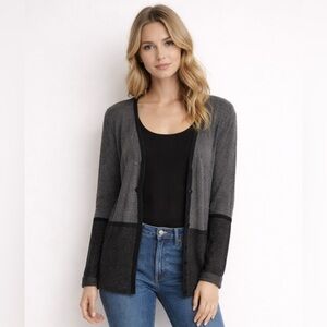 BELLDINI Gray Black Colorblock Open Front Sweater Cardigan Womens Size Large